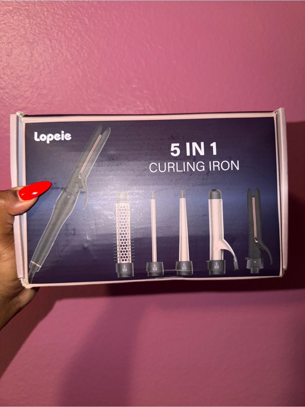 5-in-1 Pink and Black Curling Iron Set - Versatile Hair Styling Kit